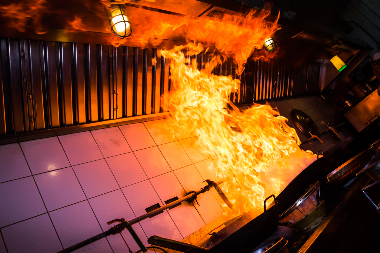 Fire in a commercial kitchen where kitchen fire safety steps weren't followed