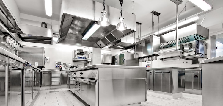 A spotless commercial kitchen after using the right non toxic kitchen cleaner