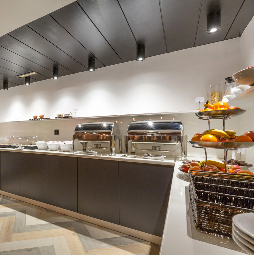 Breakfast in hotel, buffet table