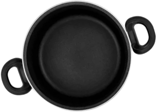 Clean black pot, overhead view